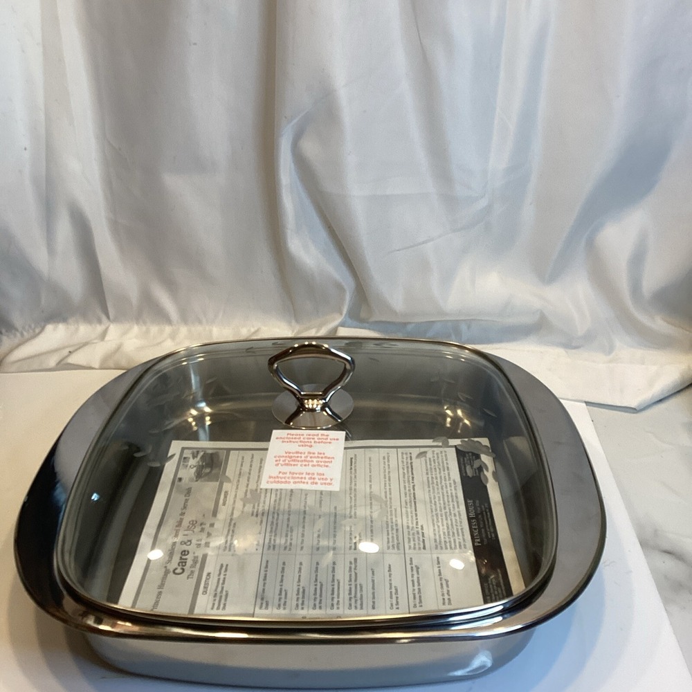 Princess House Heritage Stainless Steel Square Bake & Serve Dish (6148) NEW